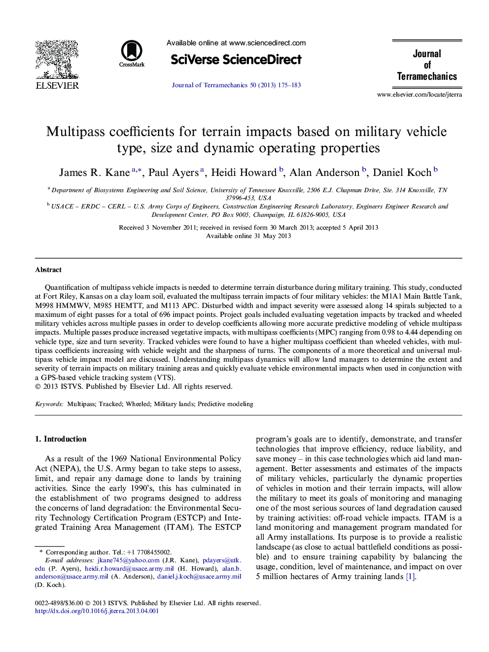 Multipass coefficients for terrain impacts based on military vehicle type, size and dynamic operating properties