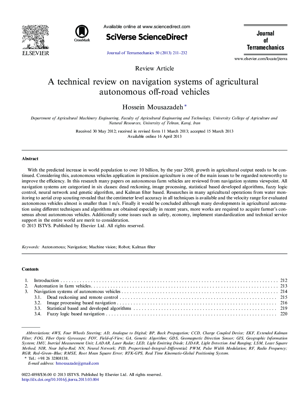 A technical review on navigation systems of agricultural autonomous off-road vehicles