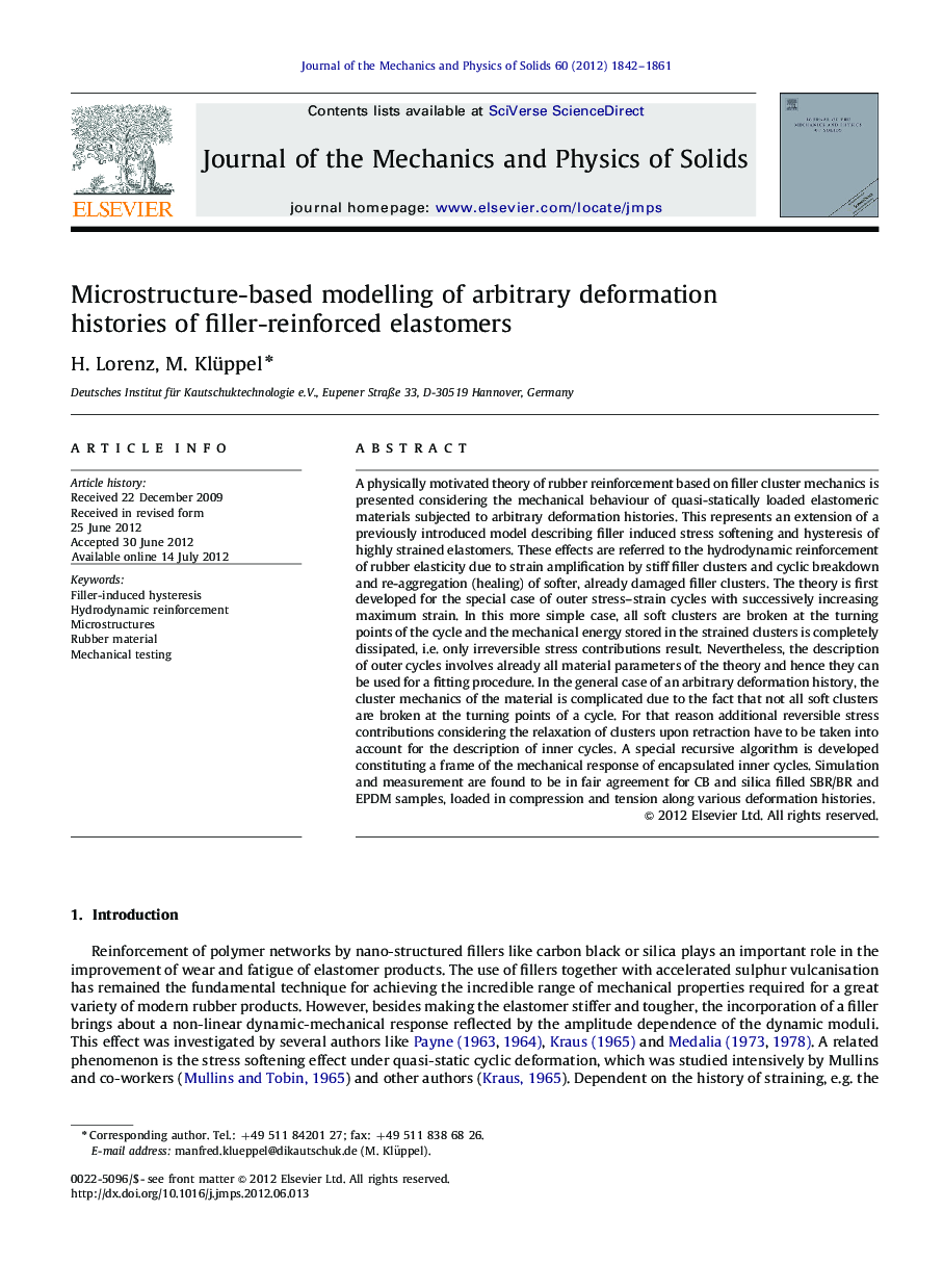 Microstructure-based modelling of arbitrary deformation histories of filler-reinforced elastomers