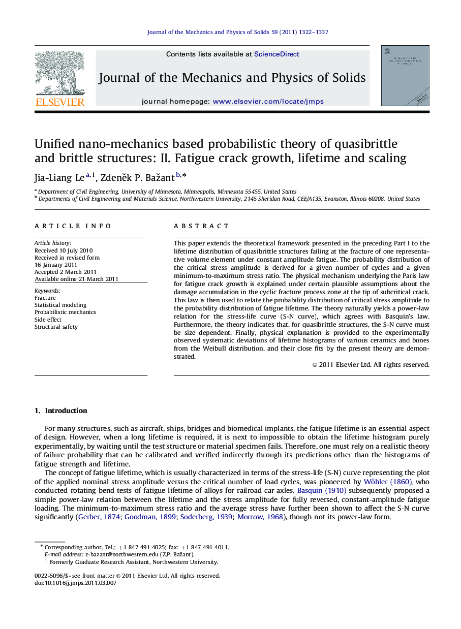 Unified nano-mechanics based probabilistic theory of quasibrittle and brittle structures: II. Fatigue crack growth, lifetime and scaling