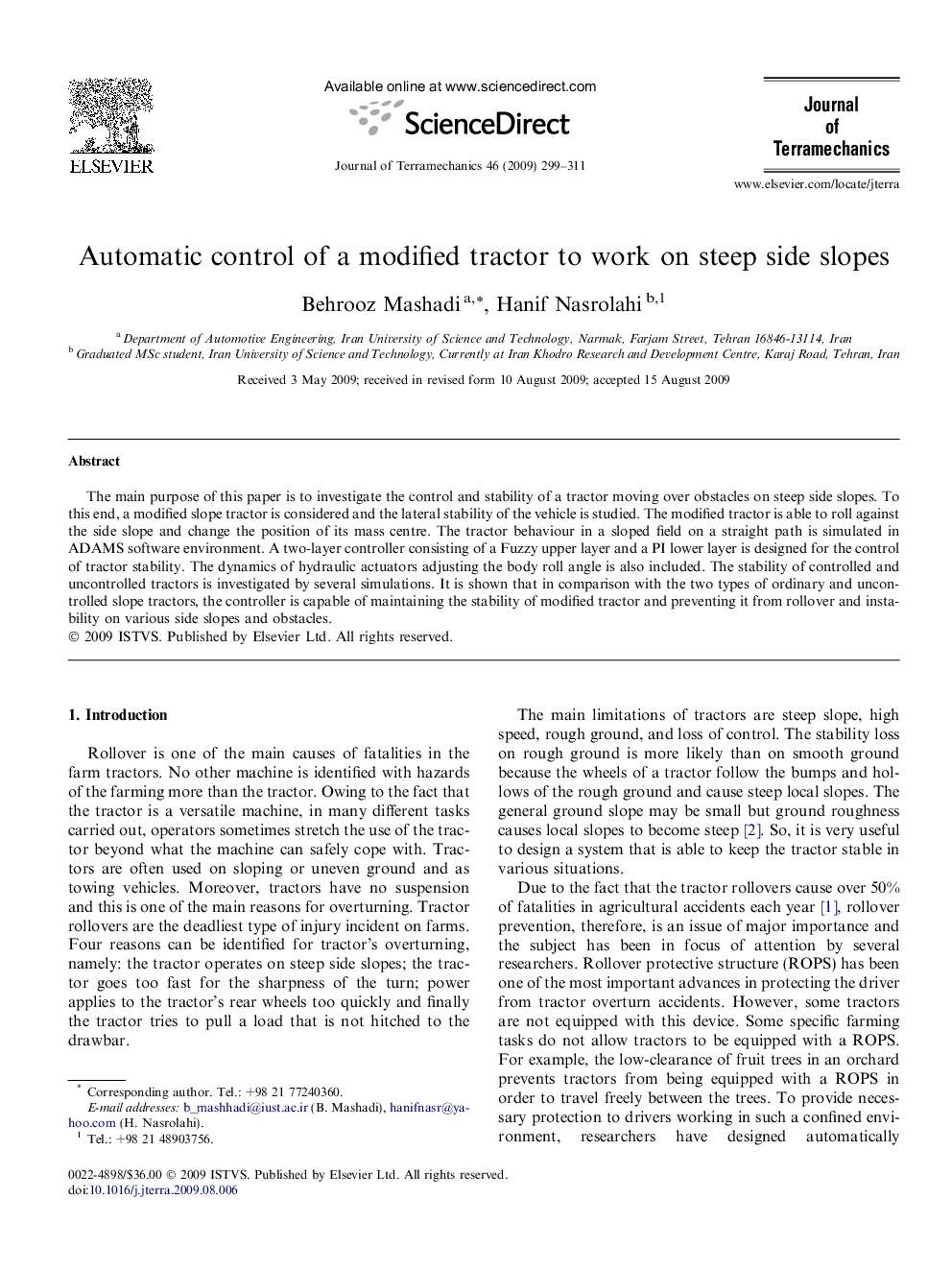Automatic control of a modified tractor to work on steep side slopes