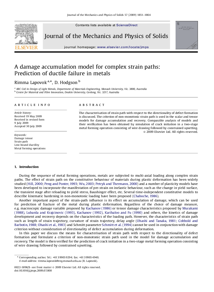 A damage accumulation model for complex strain paths: Prediction of ductile failure in metals