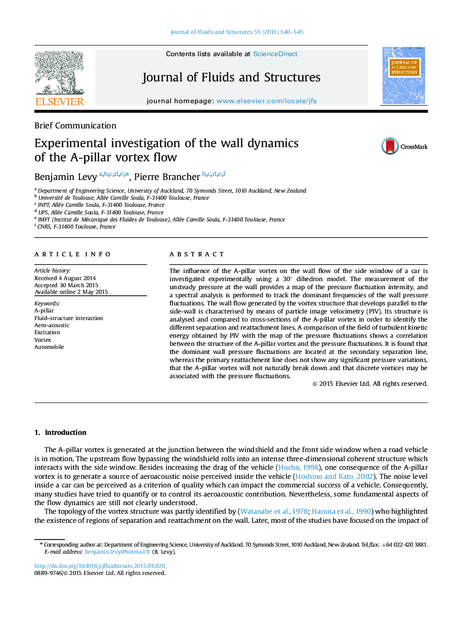 Experimental investigation of the wall dynamics of the A-pillar vortex flow