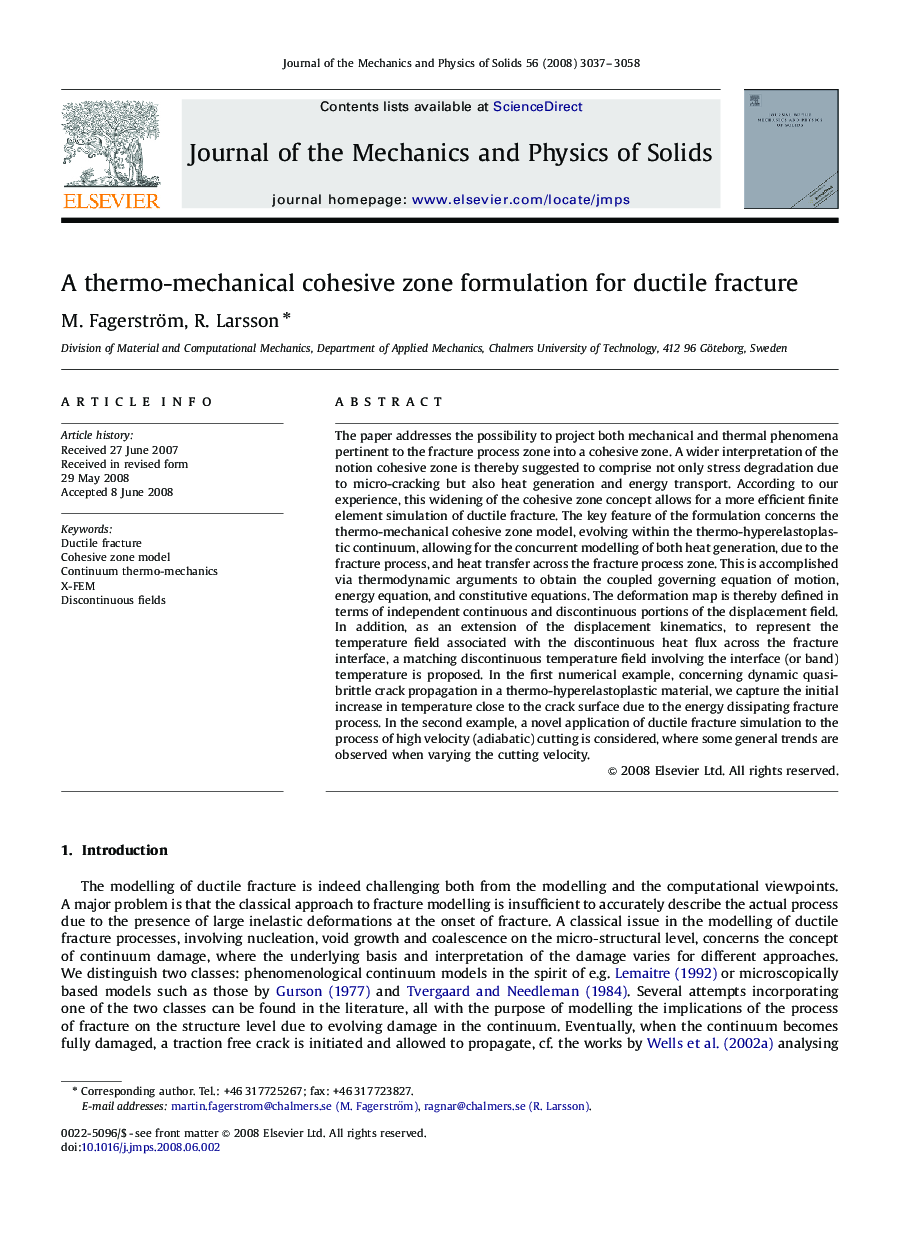 A thermo-mechanical cohesive zone formulation for ductile fracture