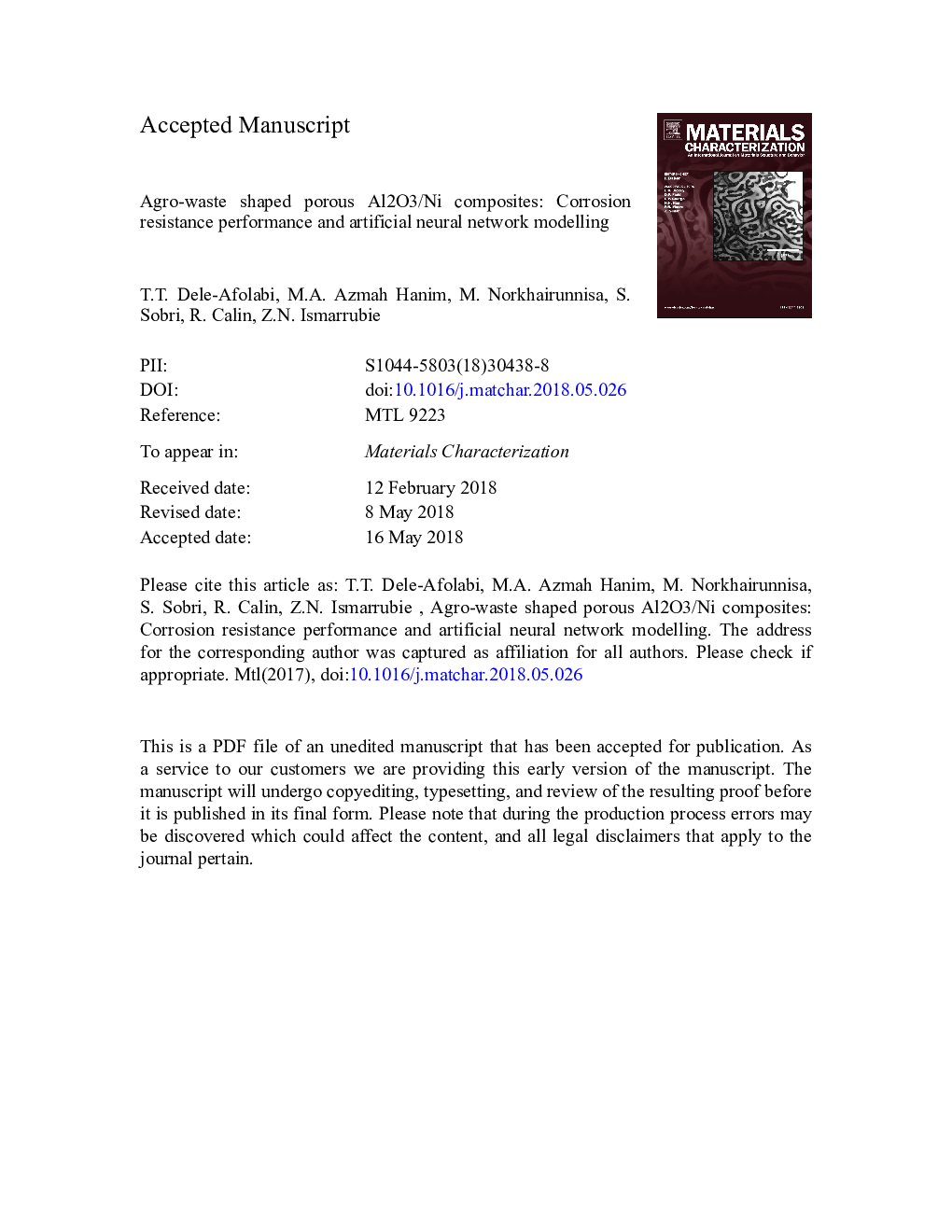 Agro-waste shaped porous Al2O3/Ni composites: Corrosion resistance performance and artificial neural network modelling