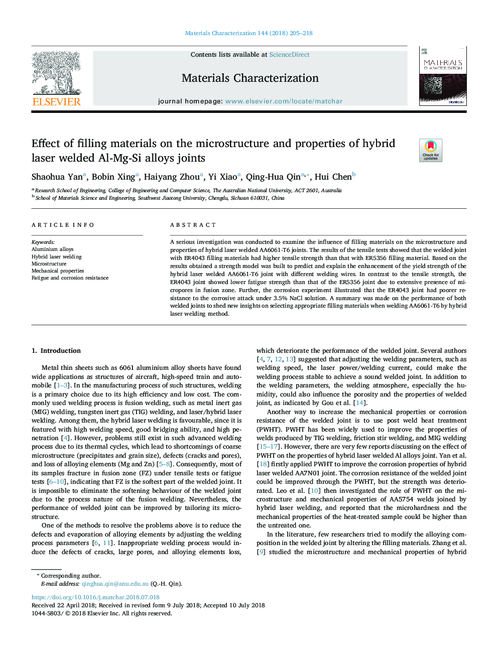 Effect of filling materials on the microstructure and properties of hybrid laser welded Al-Mg-Si alloys joints