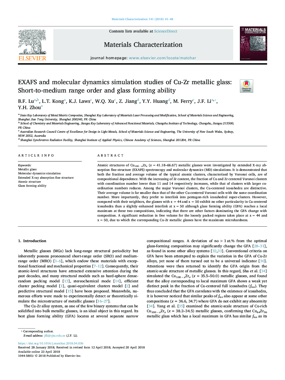 EXAFS and molecular dynamics simulation studies of Cu-Zr metallic glass: Short-to-medium range order and glass forming ability