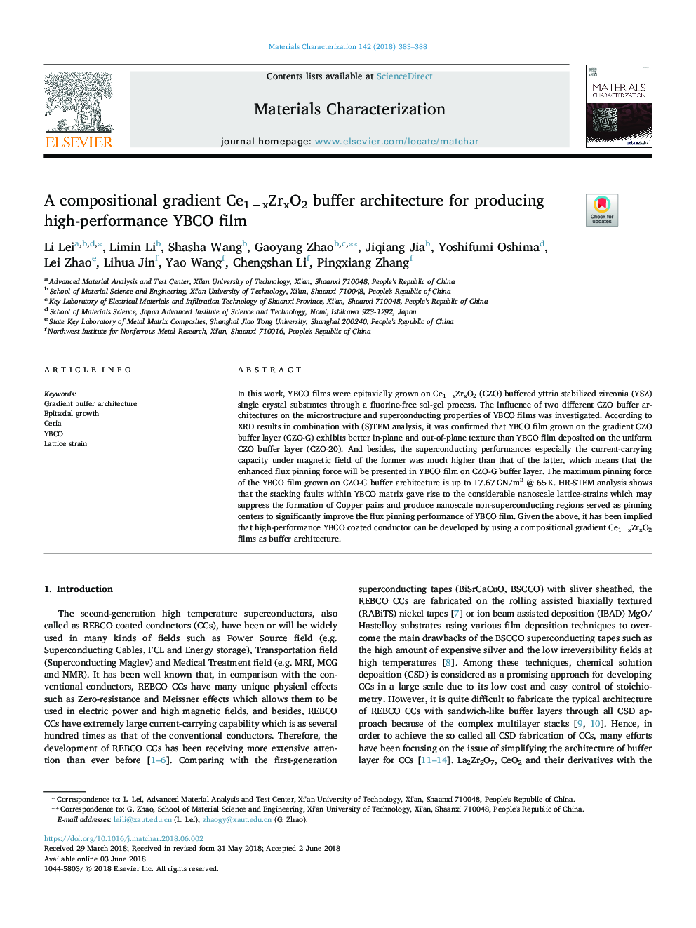 A compositional gradient Ce1âxZrxO2 buffer architecture for producing high-performance YBCO film