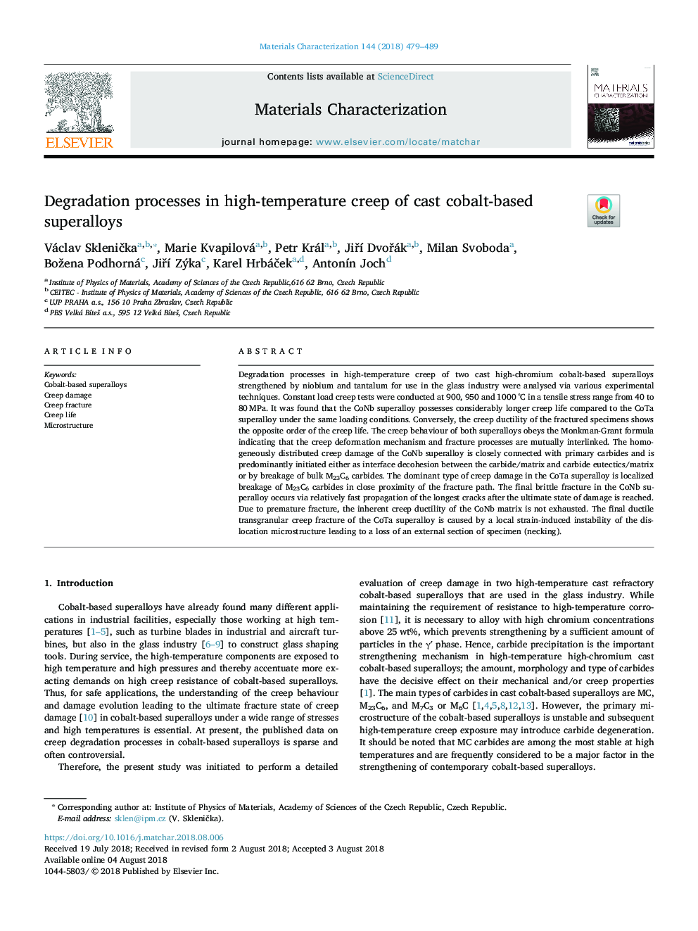 Degradation processes in high-temperature creep of cast cobalt-based superalloys