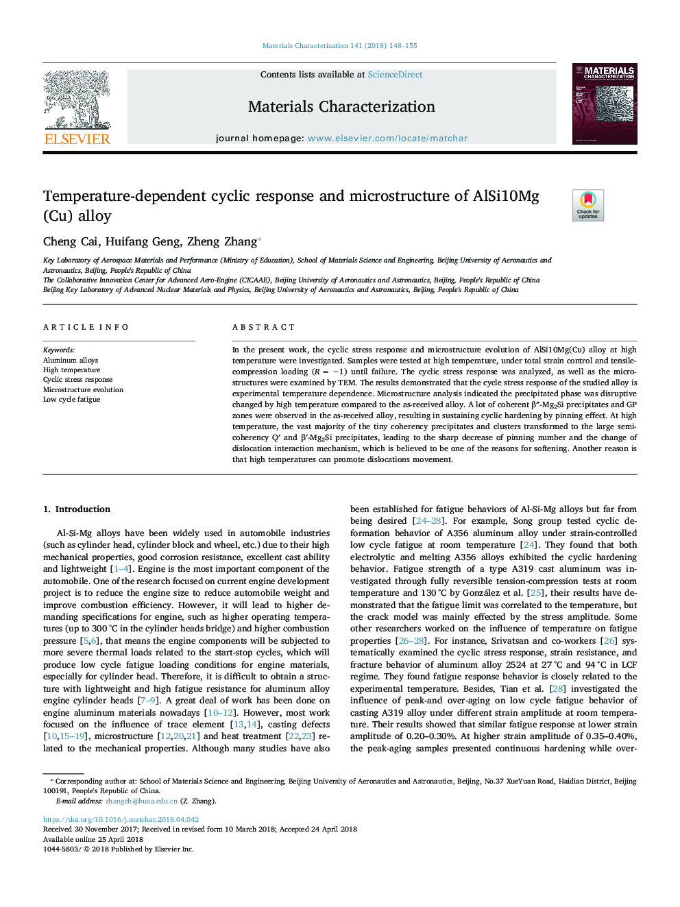 Temperature-dependent cyclic response and microstructure of AlSi10Mg(Cu) alloy