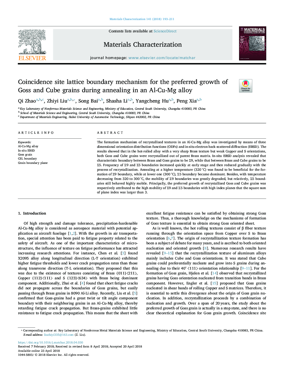 Coincidence site lattice boundary mechanism for the preferred growth of Goss and Cube grains during annealing in an Al-Cu-Mg alloy