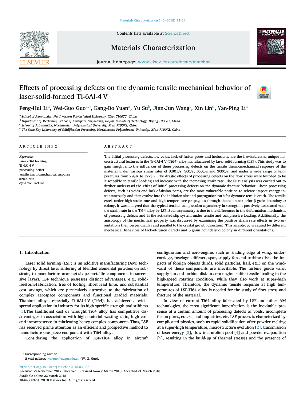 Effects of processing defects on the dynamic tensile mechanical behavior of laser-solid-formed Ti-6Al-4â¯V