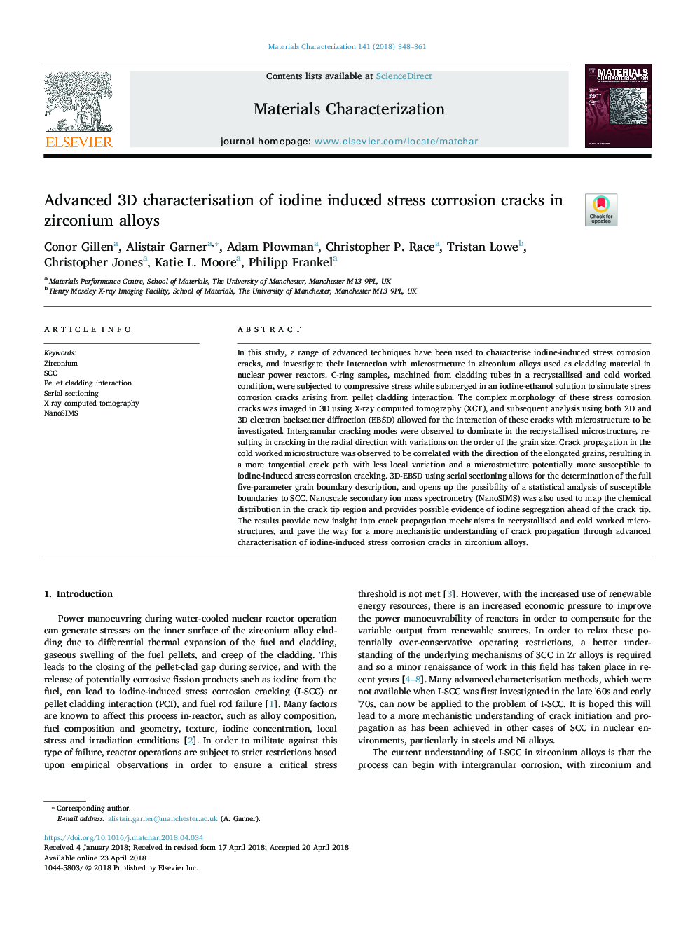 Advanced 3D characterisation of iodine induced stress corrosion cracks in zirconium alloys