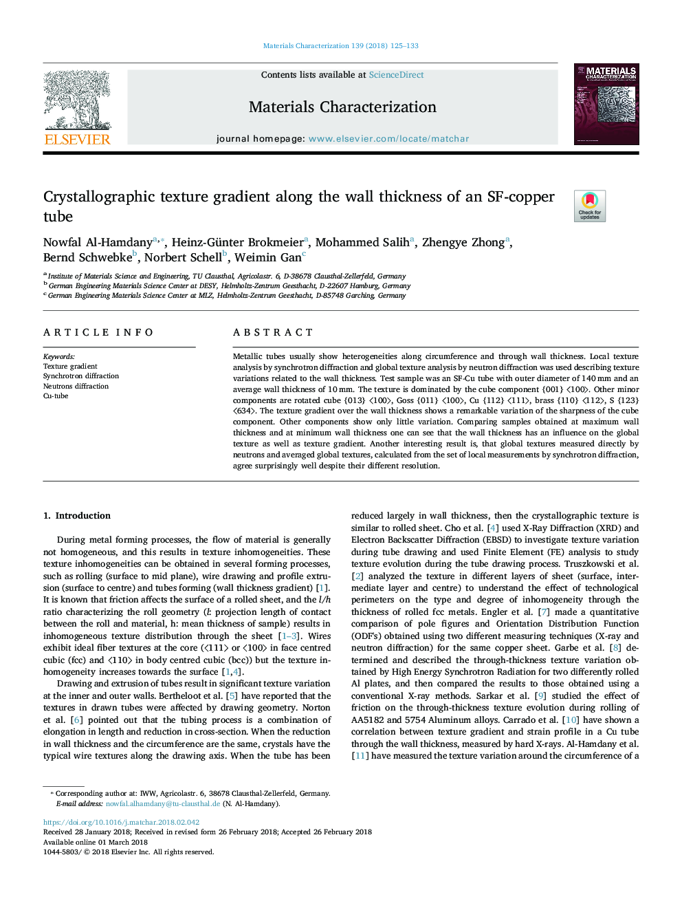 Crystallographic texture gradient along the wall thickness of an SF-copper tube