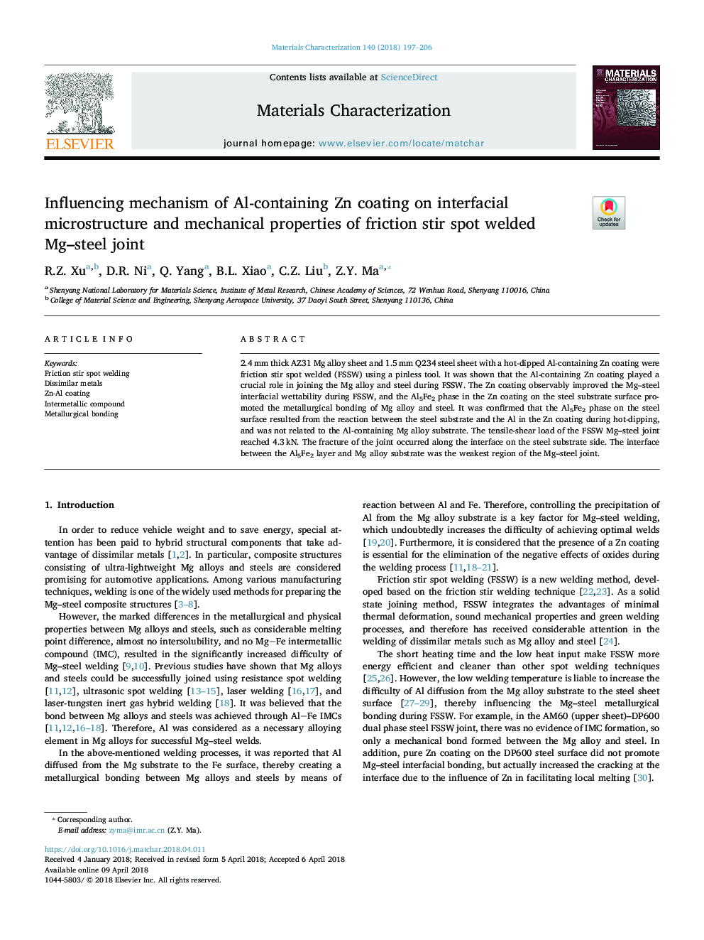 Influencing mechanism of Al-containing Zn coating on interfacial microstructure and mechanical properties of friction stir spot welded Mg-steel joint