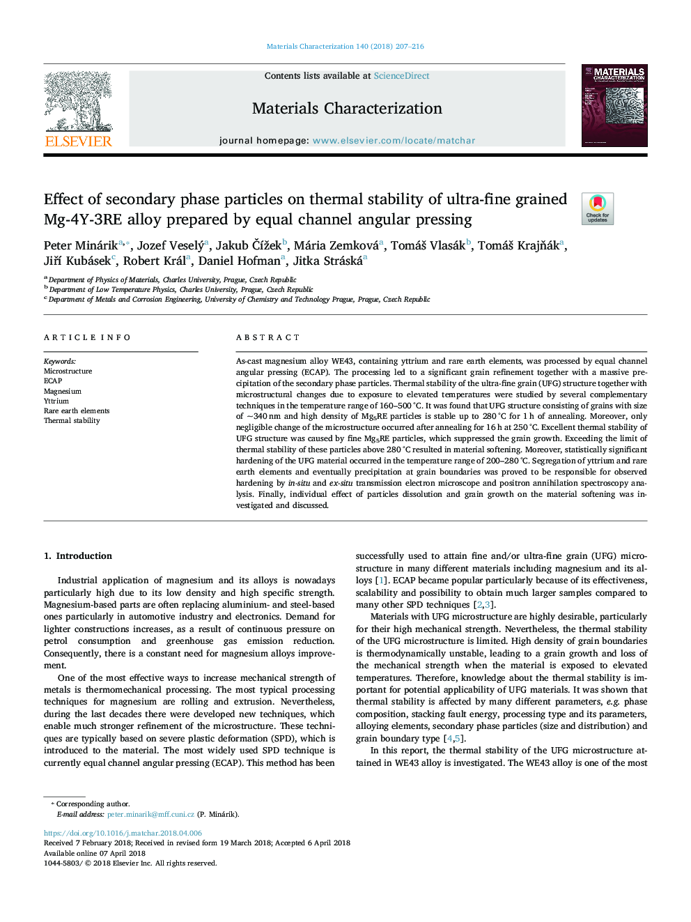 Effect of secondary phase particles on thermal stability of ultra-fine grained Mg-4Y-3RE alloy prepared by equal channel angular pressing