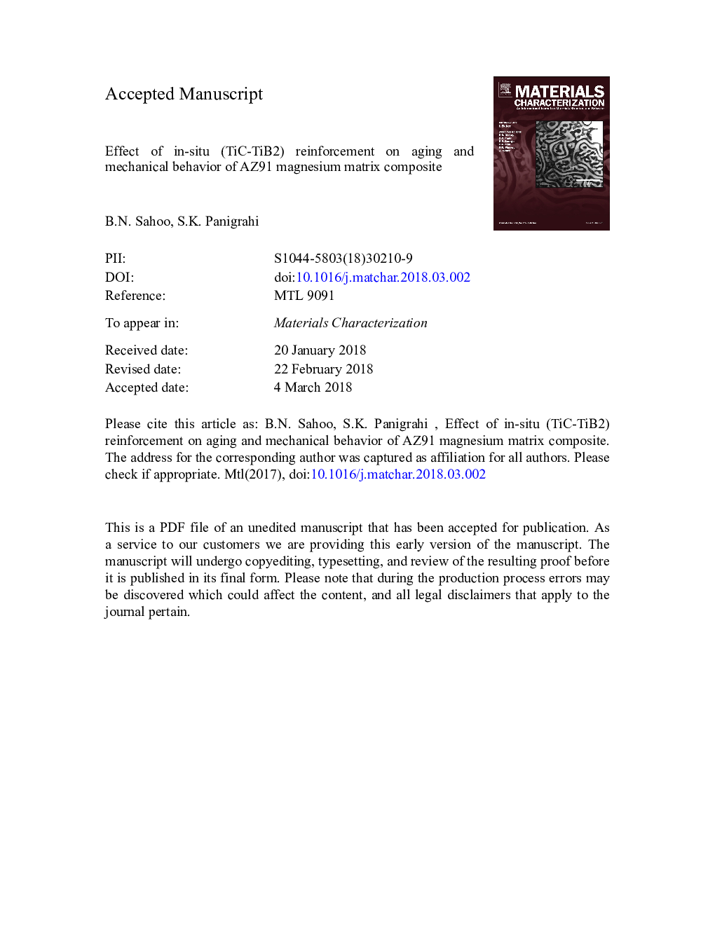 Effect of in-situ (TiC-TiB2) reinforcement on aging and mechanical behavior of AZ91 magnesium matrix composite