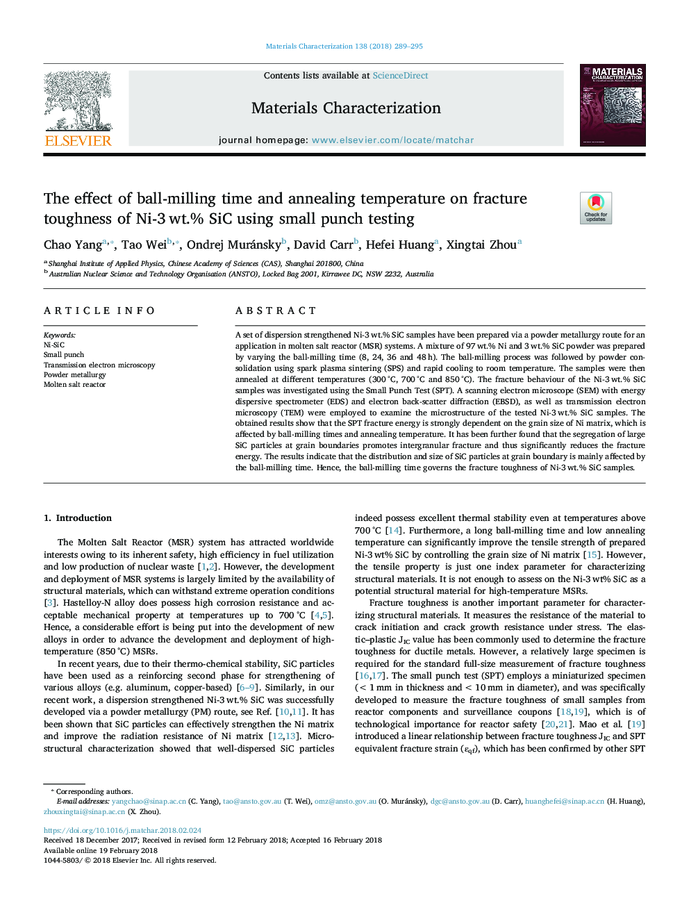 The effect of ball-milling time and annealing temperature on fracture toughness of Ni-3â¯wt.% SiC using small punch testing