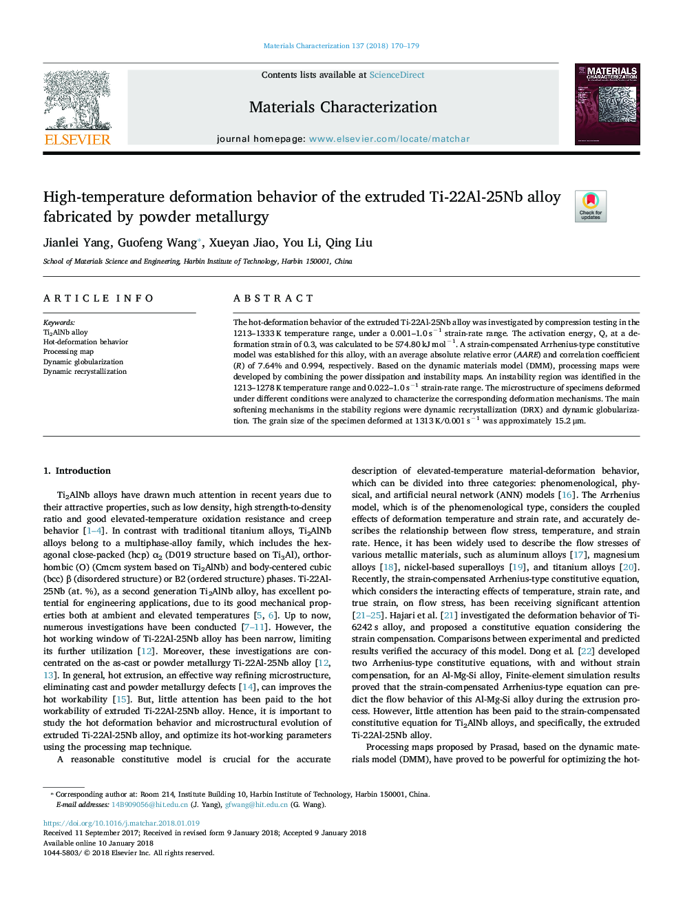 High-temperature deformation behavior of the extruded Ti-22Al-25Nb alloy fabricated by powder metallurgy