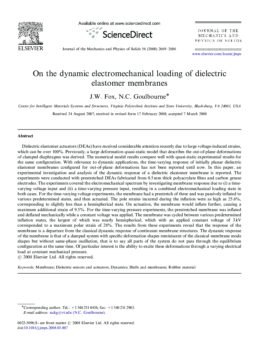 On the dynamic electromechanical loading of dielectric elastomer membranes