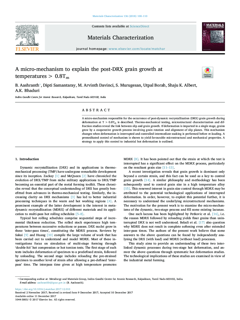 A micro-mechanism to explain the post-DRX grain growth at temperatures >Â 0.8Tm