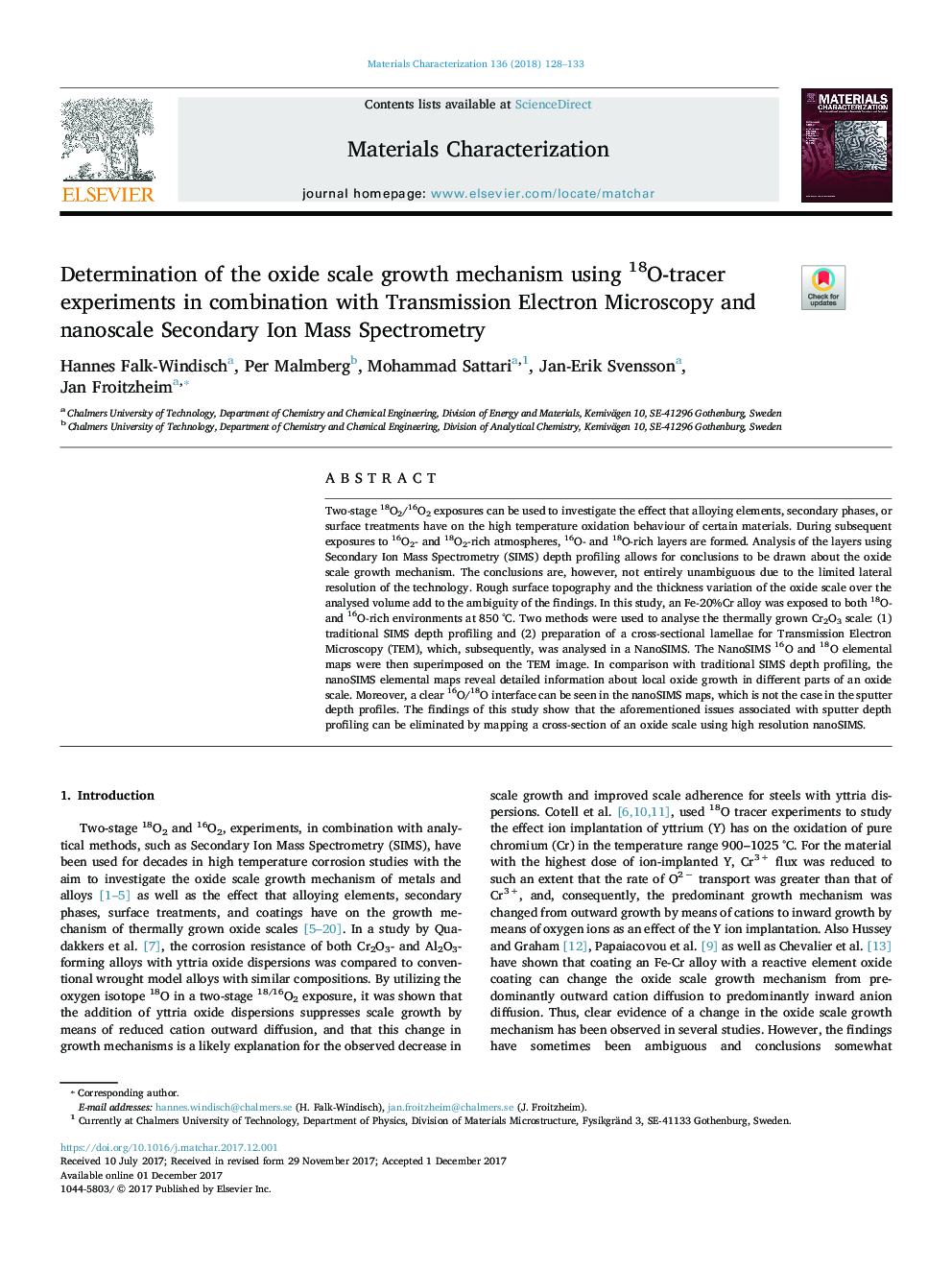عکس صفحه اول مقاله: Determination of the oxide scale growth mechanism using 18O-tracer experiments in combination with Transmission Electron Microscopy and nanoscale Secondary Ion Mass Spectrometry Determination of the oxide scale growth mechanism using 18O-tracer experiments in combination with Transmission Electron Microscopy and nanoscale Secondary Ion Mass Spectrometry