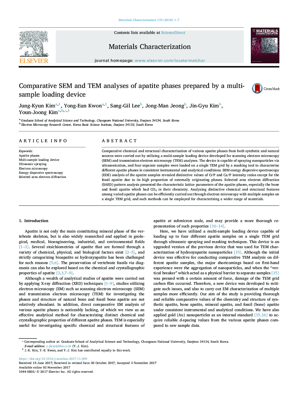 Comparative SEM and TEM analyses of apatite phases prepared by a multi-sample loading device