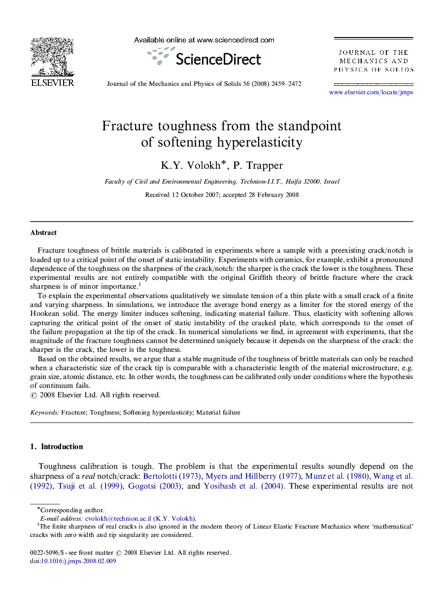 Fracture toughness from the standpoint of softening hyperelasticity