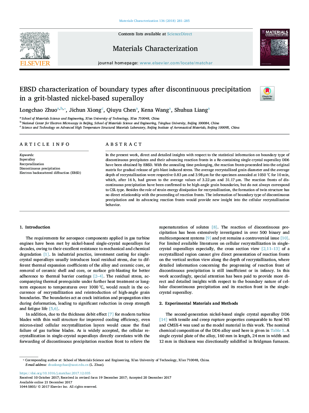 EBSD characterization of boundary types after discontinuous precipitation in a grit-blasted nickel-based superalloy