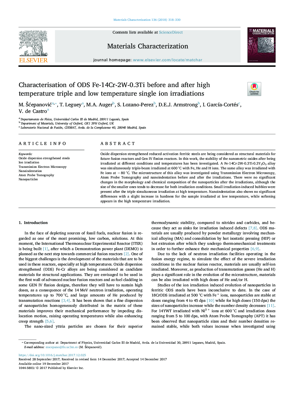 Characterisation of ODS Fe-14Cr-2W-0.3Ti before and after high temperature triple and low temperature single ion irradiations