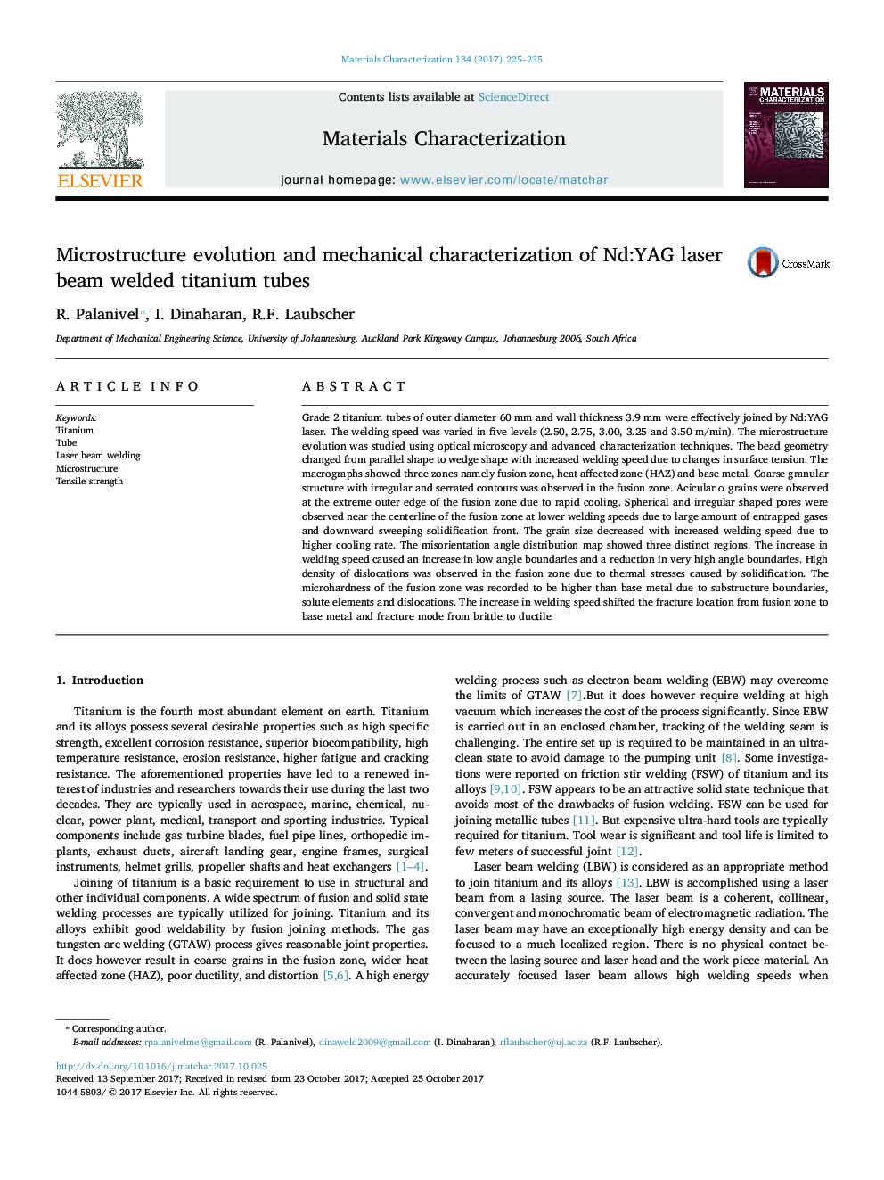 Microstructure evolution and mechanical characterization of Nd:YAG laser beam welded titanium tubes