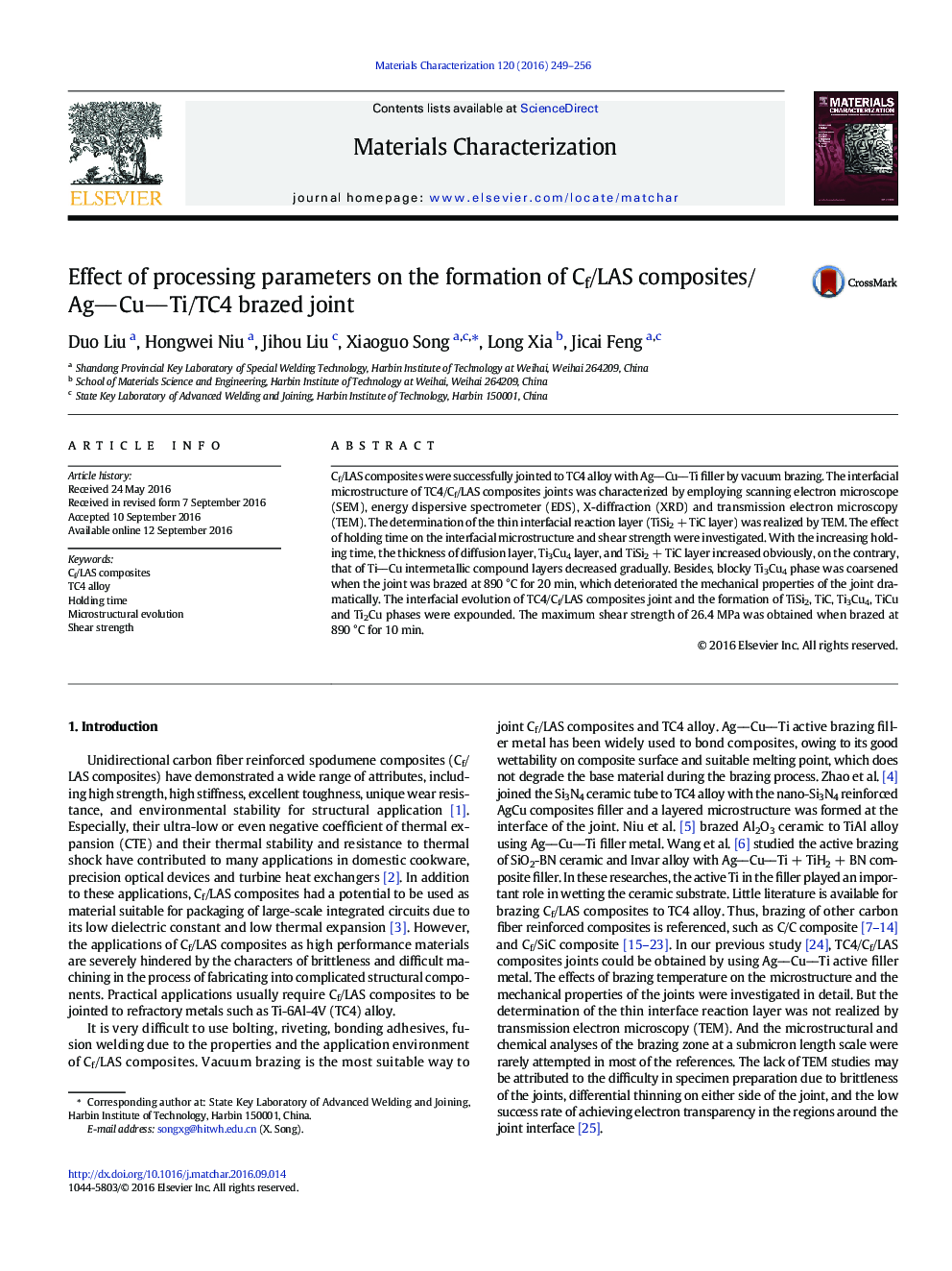 Effect of processing parameters on the formation of Cf/LAS composites/AgCuTi/TC4 brazed joint