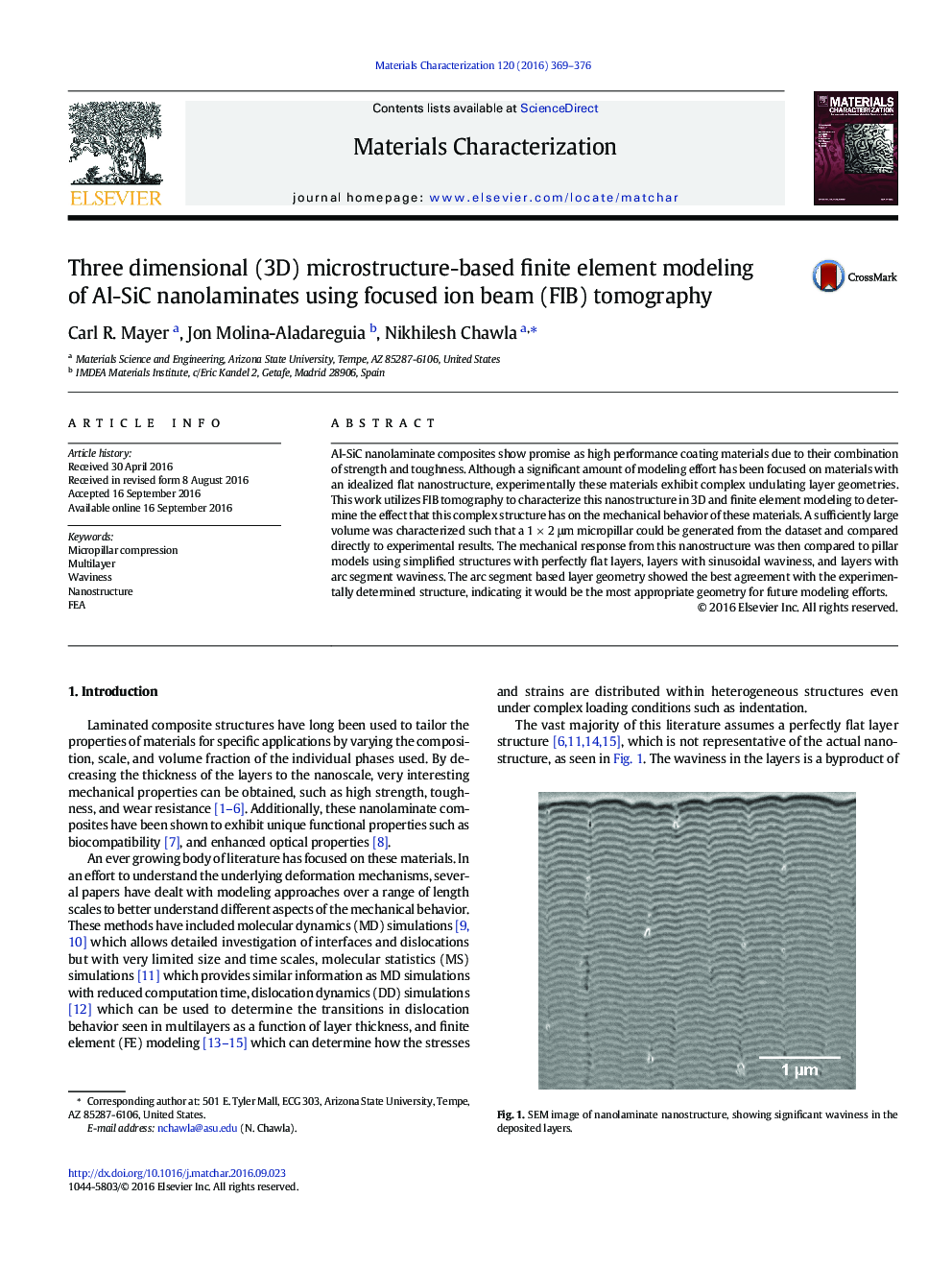 Three dimensional (3D) microstructure-based finite element modeling of Al-SiC nanolaminates using focused ion beam (FIB) tomography