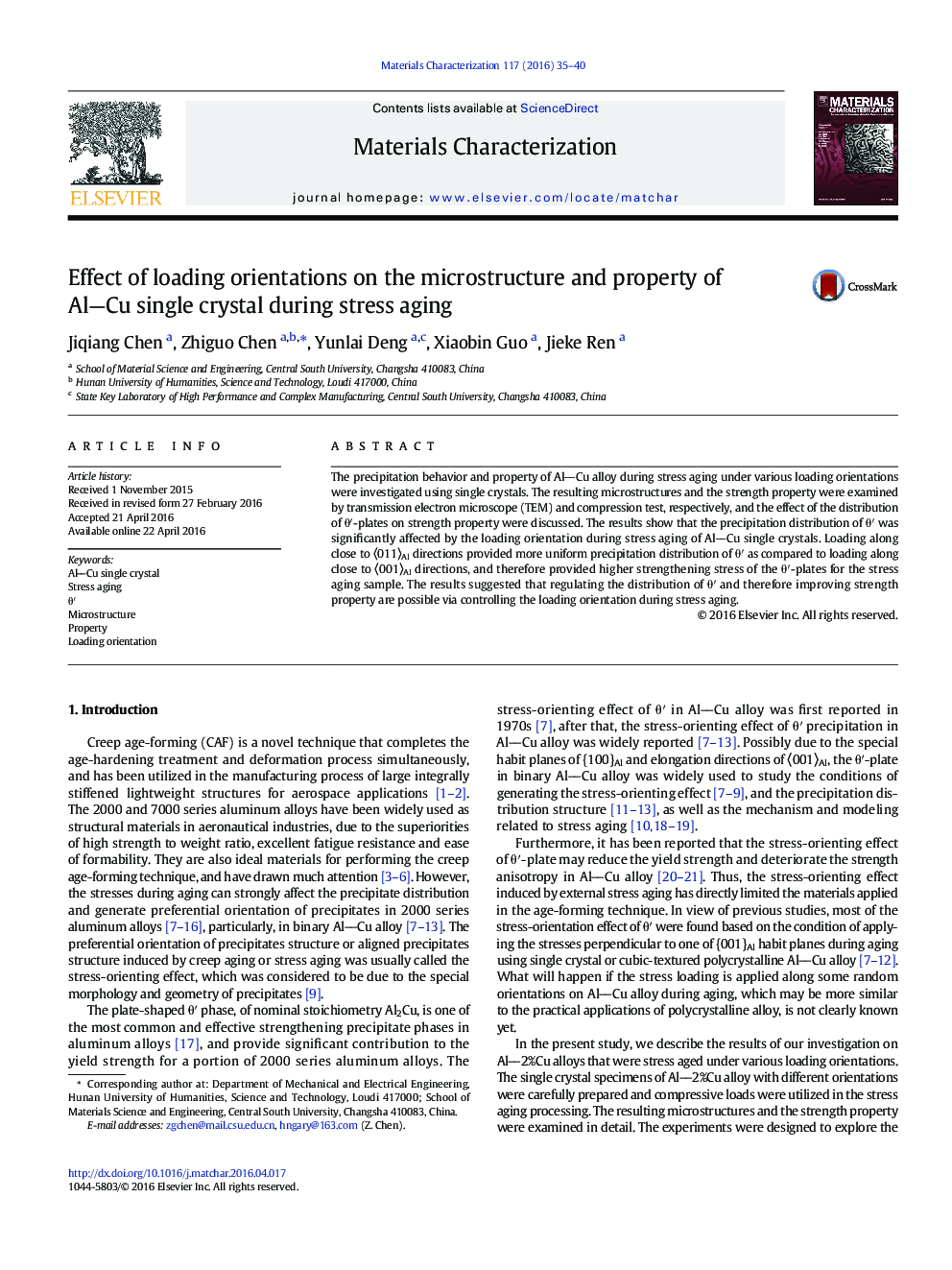 Effect of loading orientations on the microstructure and property of AlCu single crystal during stress aging