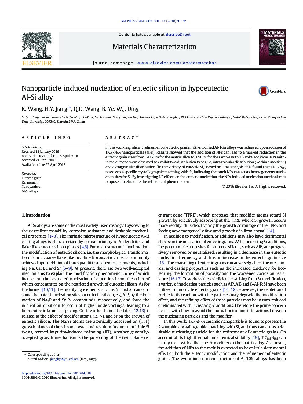 Nanoparticle-induced nucleation of eutectic silicon in hypoeutectic Al-Si alloy