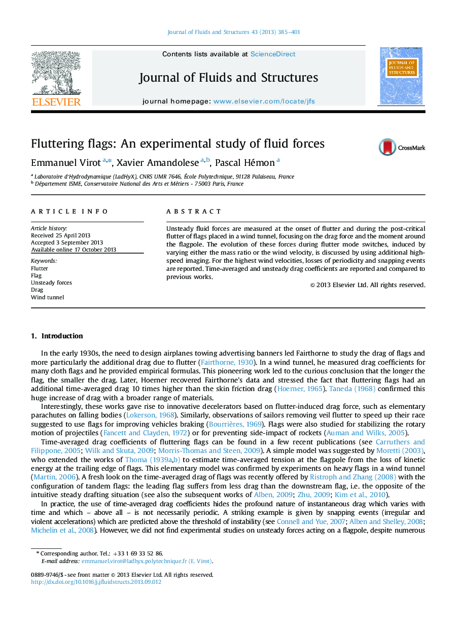 Fluttering flags: An experimental study of fluid forces