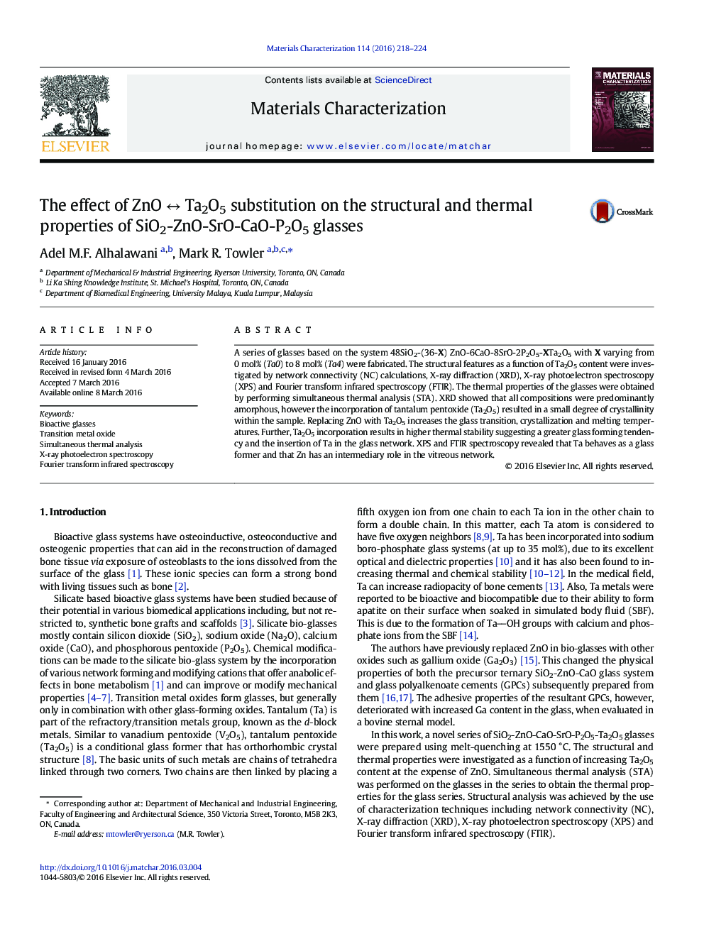 The effect of ZnOÂ âÂ Ta2O5 substitution on the structural and thermal properties of SiO2-ZnO-SrO-CaO-P2O5 glasses