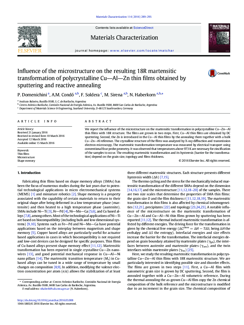 Influence of the microstructure on the resulting 18R martensitic transformation of polycrystalline CuAlZn thin films obtained by sputtering and reactive annealing