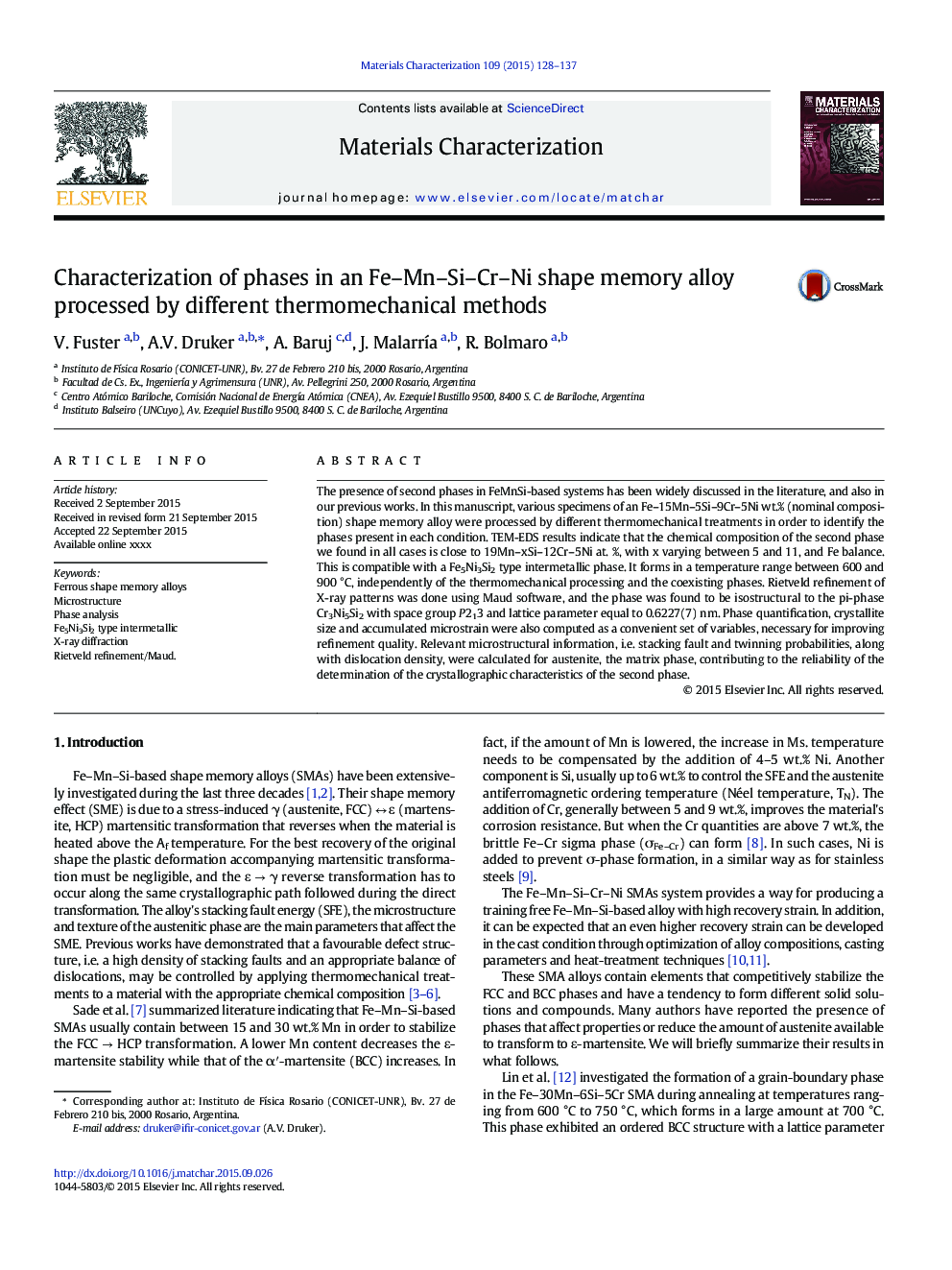 Characterization of phases in an Fe-Mn-Si-Cr-Ni shape memory alloy processed by different thermomechanical methods