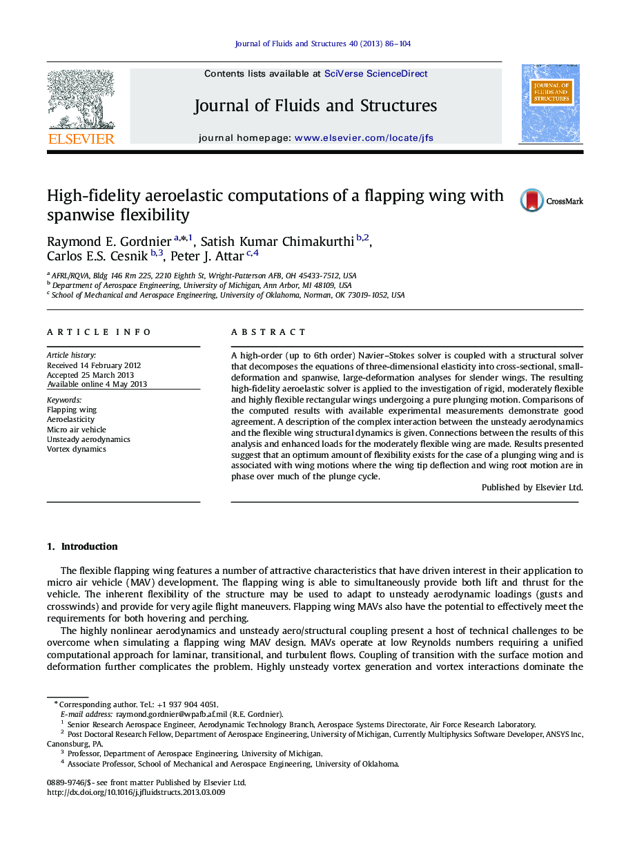 High-fidelity aeroelastic computations of a flapping wing with spanwise flexibility