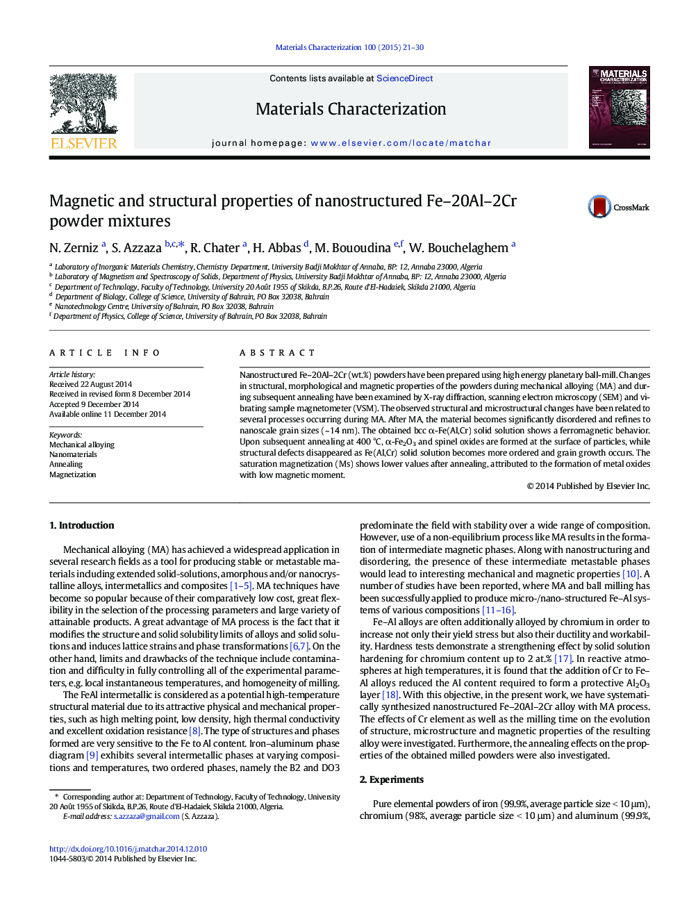 Magnetic and structural properties of nanostructured Fe-20Al-2Cr powder mixtures