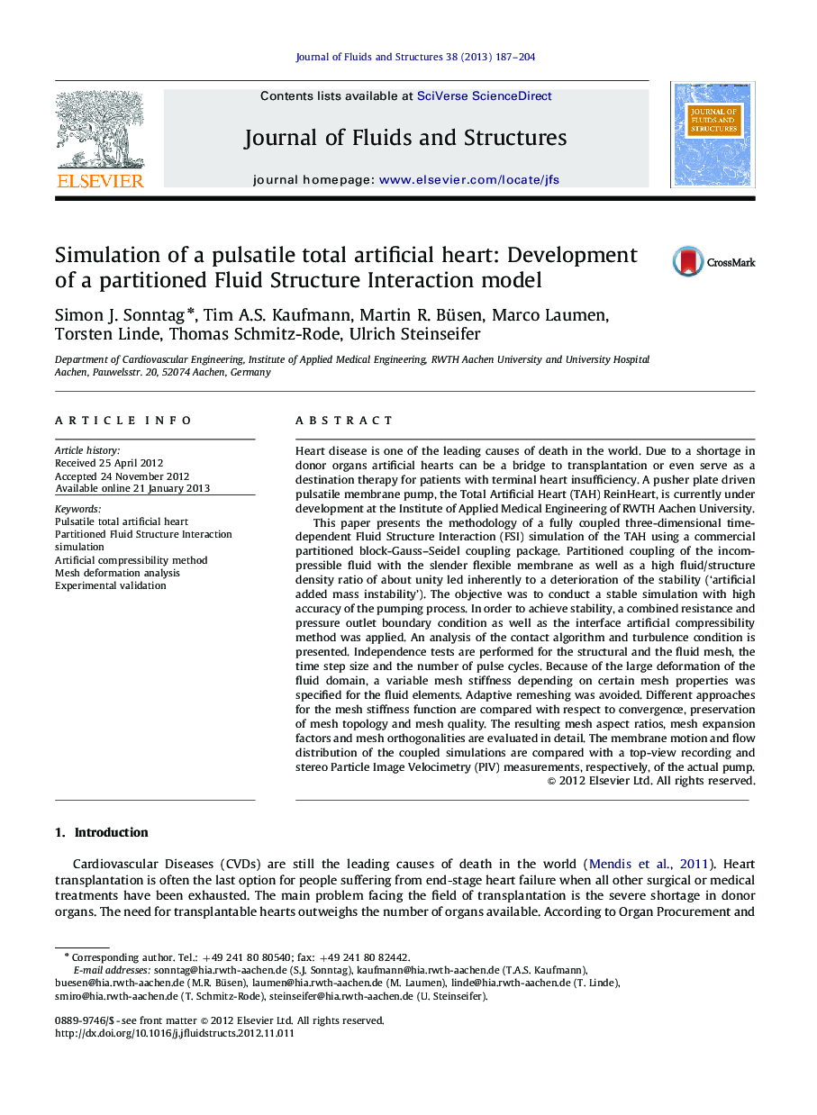 Simulation of a pulsatile total artificial heart: Development of a partitioned Fluid Structure Interaction model