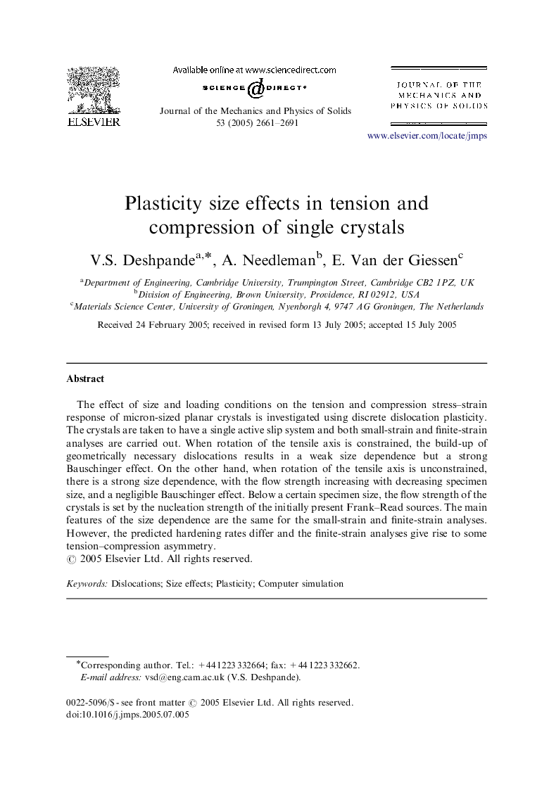 Plasticity size effects in tension and compression of single crystals