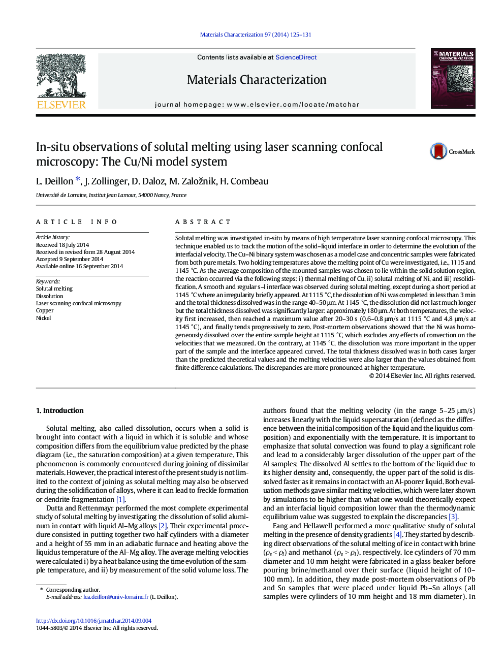 In-situ observations of solutal melting using laser scanning confocal microscopy: The Cu/Ni model system