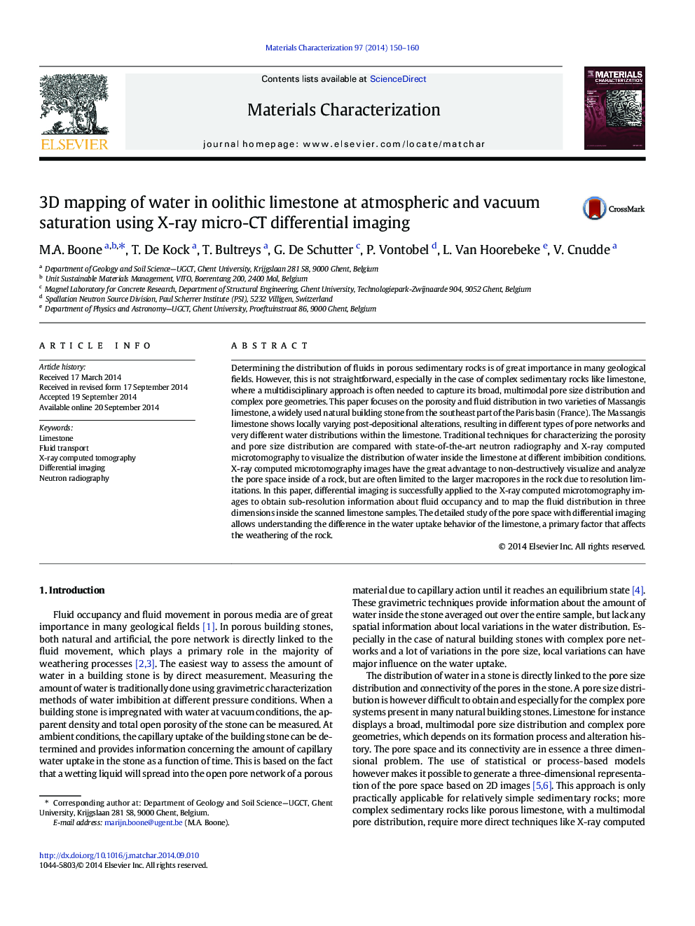 3D mapping of water in oolithic limestone at atmospheric and vacuum saturation using X-ray micro-CT differential imaging