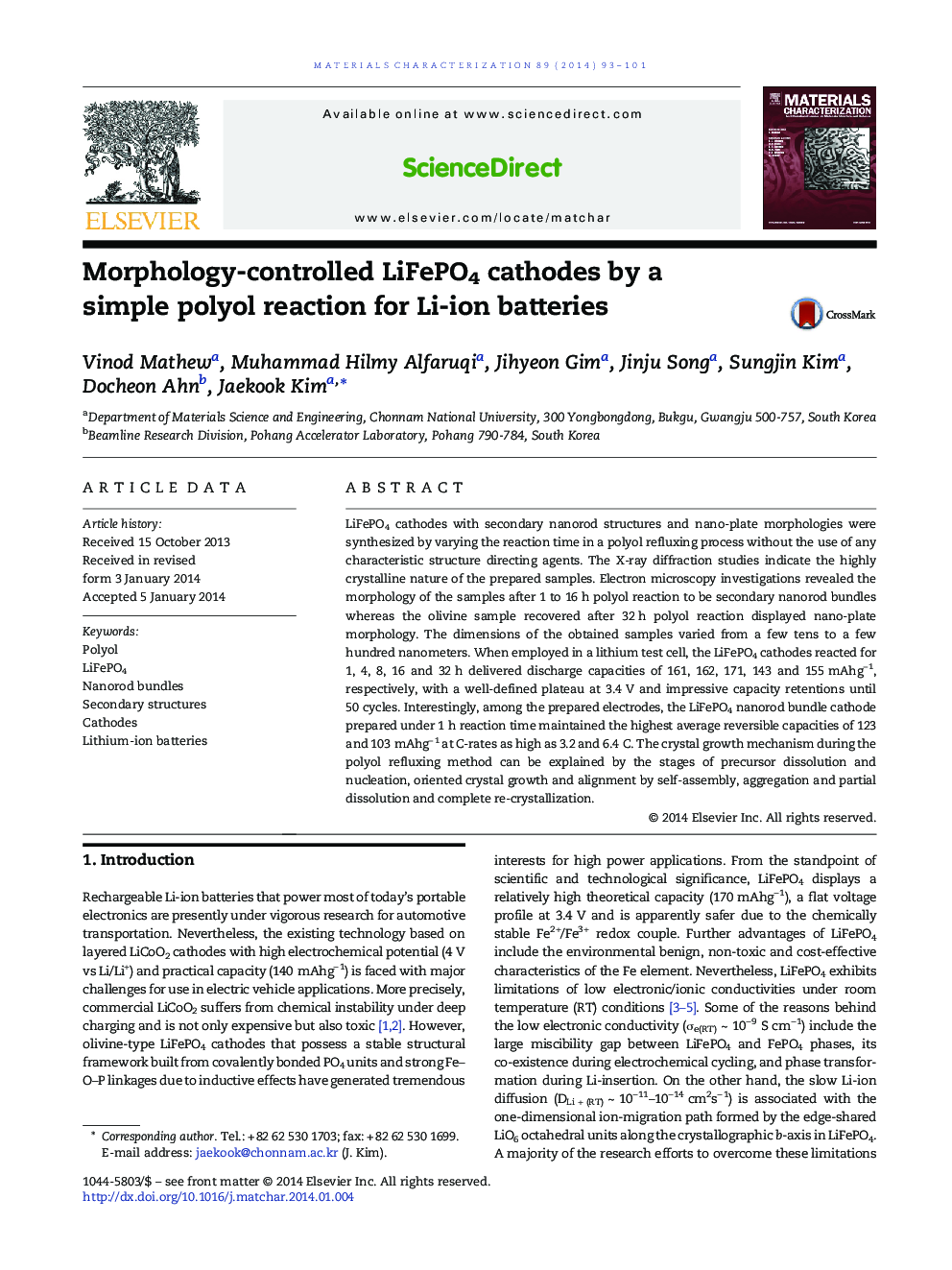 Morphology-controlled LiFePO4 cathodes by a simple polyol reaction for Li-ion batteries