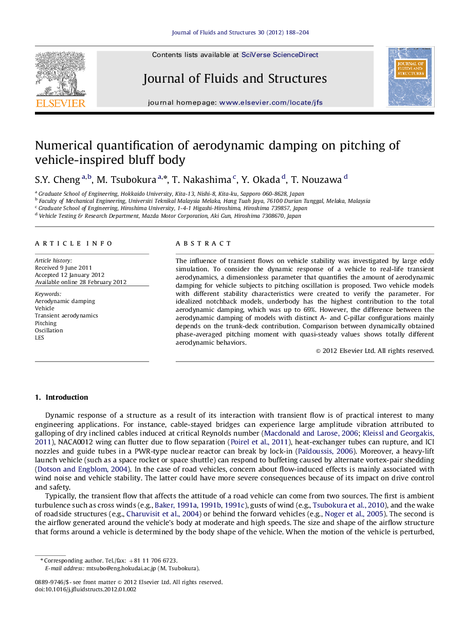 Numerical quantification of aerodynamic damping on pitching of vehicle-inspired bluff body