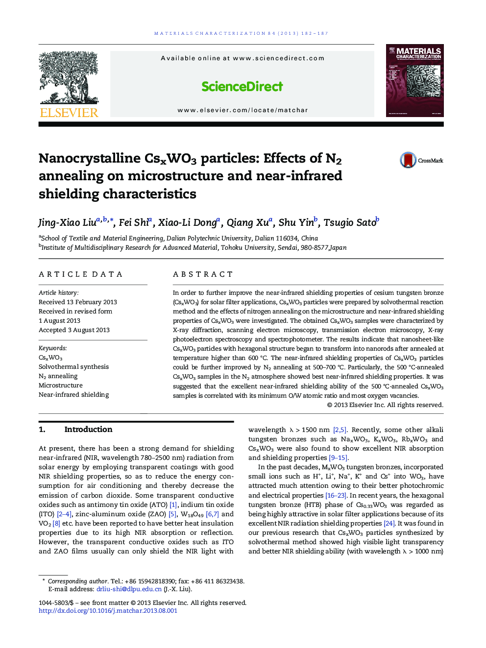 Nanocrystalline CsxWO3 particles: Effects of N2 annealing on microstructure and near-infrared shielding characteristics