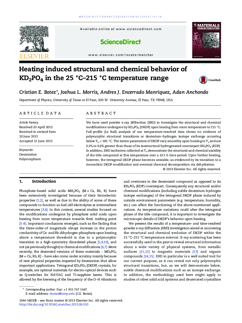 Heating induced structural and chemical behavior of KD2PO4 in the 25Â Â°C-215Â Â°C temperature range