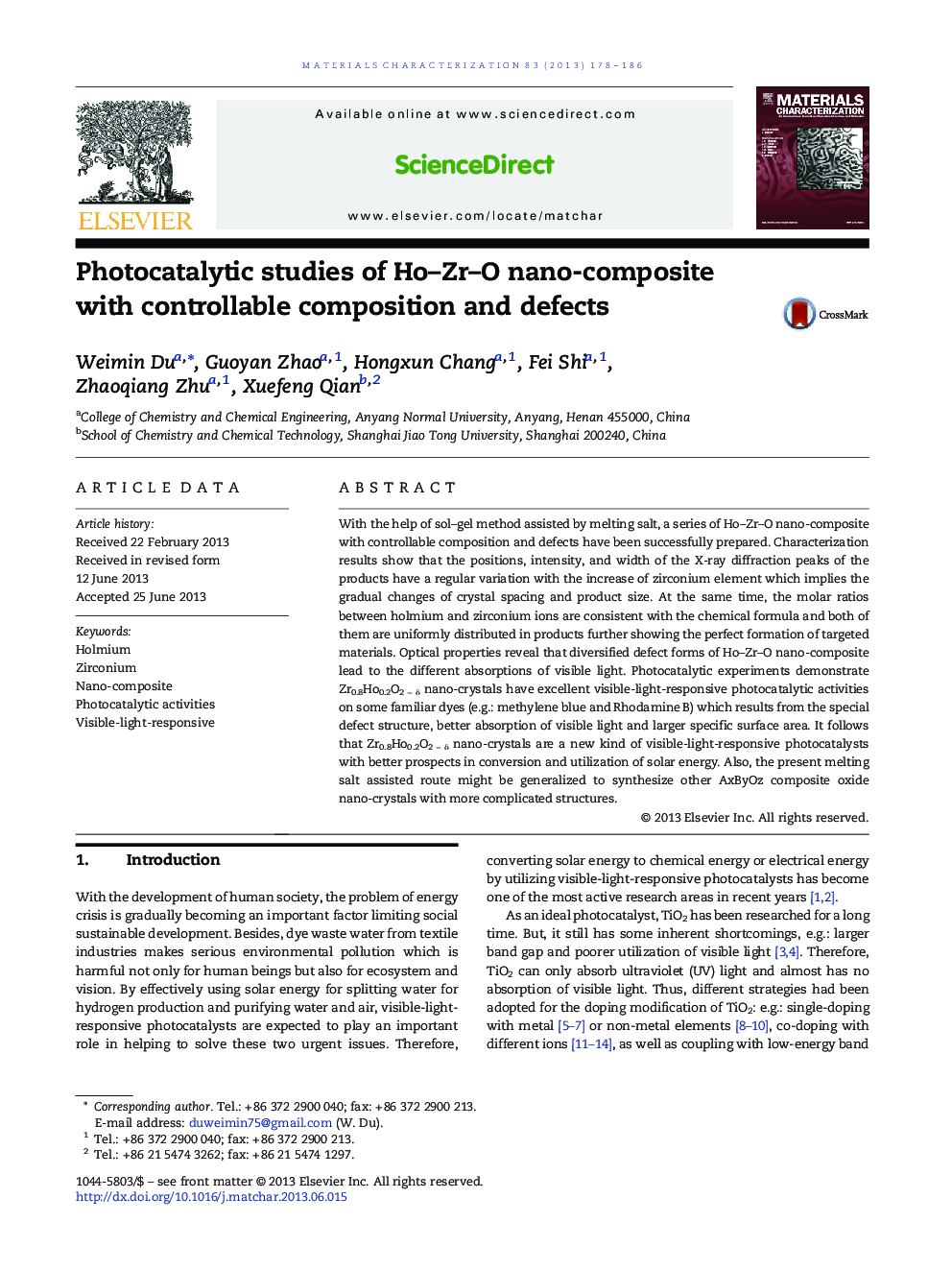 Photocatalytic studies of Ho-Zr-O nano-composite with controllable composition and defects